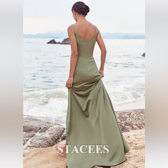 NWT Green Satin Bridesmaid Dress - Picture 2 of 10